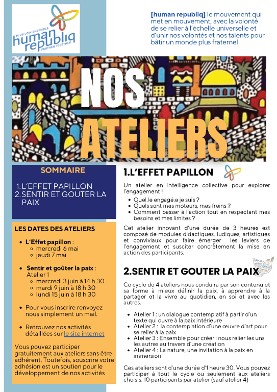 Un atelier en intelligence collective pour explorer l’engagement ! Quel.le engagé.e je suis ? Quels sont mes moteurs, mes freins ? Comment passer à l’action tout en respectant mes besoins et mes limites ? Cet atelier innovant d’une durée de 3 heures est composé de modules didactiques, ludiques, artistiques et conviviaux pour faire émerger les leviers de l’engagement et susciter concrètement la mise en action des participants.